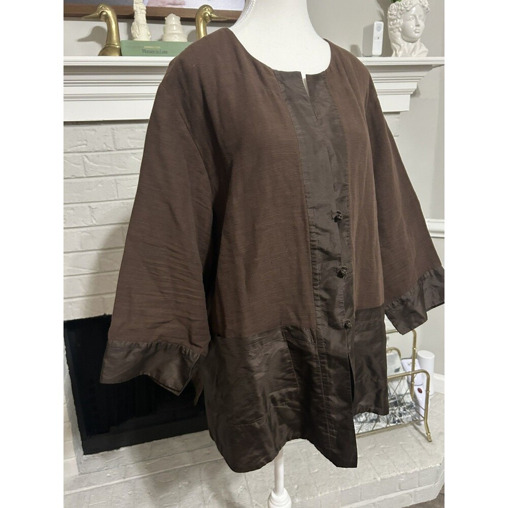 Hard To Find Eileen Fisher 2xl Brown Silk Blend Knit Jacket Cardigan Asian Style - Picture 2 of 6